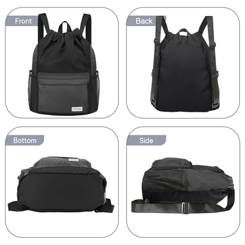time2go Waterproof Drawstring Backpack Sports Gym Sackpack with Mesh Pockets Water-Resistant String Cinch Beach Bag for Men Women by time2go - Image 3