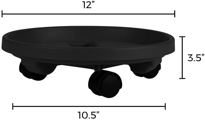 Miniatura 3 de Bloem Organizador redondo para macetas con ruedas 12" - Negro - Carretilla de plástico duradero, movimiento de rueda de 360 grados, para uso en