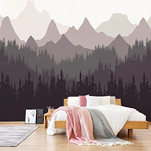 Alwayspon Peel and Stick Fabric Wall Mural Sticker, Self-Adhesive Landscape Wallpaper for Living Room Bedroom Nursery Room Decor, Brown Mountain