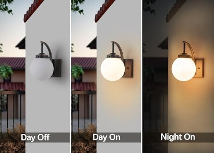 Outdoor Wall Sconce Set of 2, Modern Front Porch Lights for House, Exterior Light Fixture Wall Mount with Frosted Glass Globe Patio, Indoor Sconce Lighting for Bathroom, E26 Base