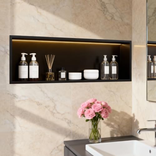 Hofuliving LED Shower Niche 36" X 12" Shower Niche No Tile Needed | 304 Stainless Steel Shower Niche with 3000K Warm Light, IP65 Waterproof, Remote Control, Recessed Bathroom Storage Organizer