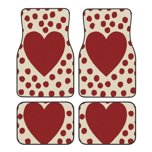 Red Hand-Drawn Heart and Dots Car Floor Mats,4 Piece, Car Rug Durable Anti-Slip Waterproof Trim to Fit Liner Universal Fit Auto,Sedan,SUV,Truck