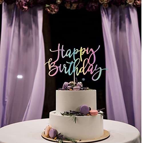 Auteby Rainbow Happy Birthday Cake Topper, Glitter Birthday Party Decoration Supplies #TOP5