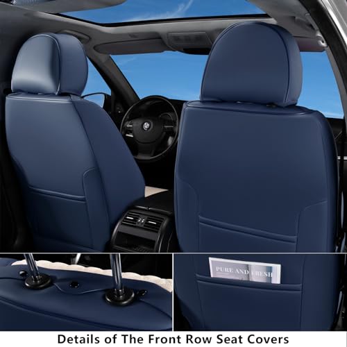 Image of Coverado Front Seat Covers, Leather Car Seat Cover, Waterproof Car Seat Protector, Driver Seat Covers Car Seat Cushion Universal Fit for Most Cars, Blue&White
