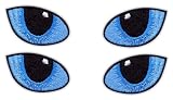 Lot de 2 - Yeux de chat bleus - La nuit - VeIcro, noir - Veicro au dos - Patch brodé