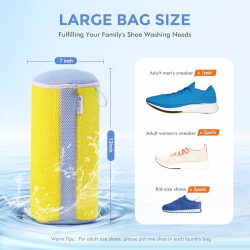 Image of Teletrogy Shoe Washing Machine Bag, Laundry Shoe Bag for Washer & Dryer, Shoe Bag for Washing Machine Hands-free Plush Fibers Shoe Cleaning Bag Reusable for Sneakers Tennis Shoes, Yellow 2Pcs
