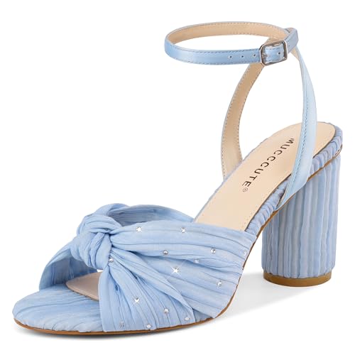 MUCCCUTE Women's Bow Knot Heeled Sandals Ankle Buckle Strap Chunky Heeled Open-toe Comfortable Wedding Party Fashion Heeled