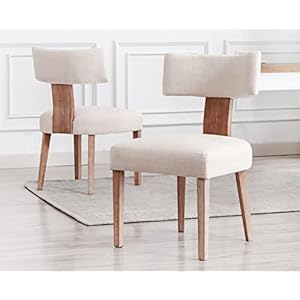 VESCASA Upholstered Farmhouse Dining Chairs with Wood Legs, Mid-Century Modern Linen Padded Dining Chairs with Curved Open Back for Dining Room, Kitchen, Set of 2, Beige VESCASA Upholstered Farmhouse Dining Chairs with Wood Legs Mid Century Modern Linen Padded Dining Chairs with Curved Open Back for Dining Room Kitchen Set of 2 Beige