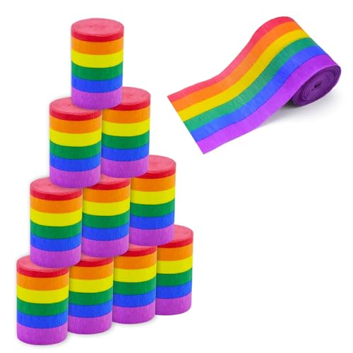 10 Rolls Rainbow Crepe Paper Streamers 328 ft Colorful Crepe Rolls Rainbow Party Streamers Crepe Paper for Pride Day Gay LGBT Birthday Bridal Baby Shower Party DIY Crafts