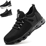 Hilax Arbeitsschuhe Sicherheitsschuhe Herren Damen Leicht Schutzschuhe Sportlich Arbeitsturnschuhe Stahlkappe Sneaker rutschfest Atmungsaktiv Schwarz 42 EU