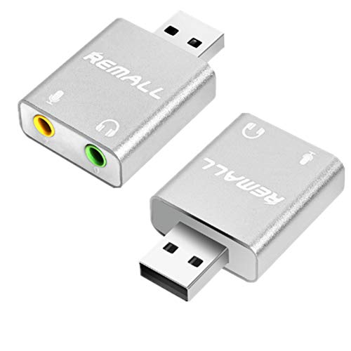 USB Sound Card, REMALL 3.5mm Sound Card External USB Audio Adapter, External Stereo Sound Adapter Compatible with PC Windows,MAC, Linux, Laptops, Desktops, PS5. Plug and Play No Drivers Needed