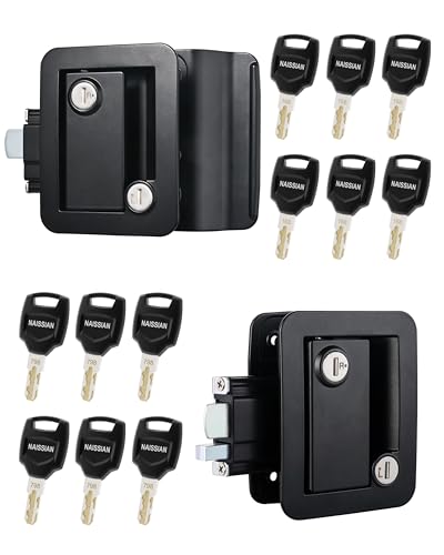 Naissian Camper Door Lock with Keyed Different, RV Deadbolt Latch Trailer Front Door Lock Handle, Black, Pack of 2 Lock, 2 Pack Keycode Different