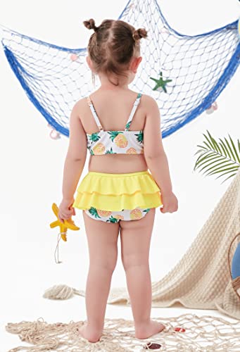 Ahegao Little Girls Pineapple Bathing Suit For Baby Girl 18-24 Months Yellow Swimsuit 2 Years Toddler Girls Swimwear Sleeveless Tops 2T Bikini Sets 3 Piece Shorts Vest Girl's Kids Summer Beach Outfit #TOP4