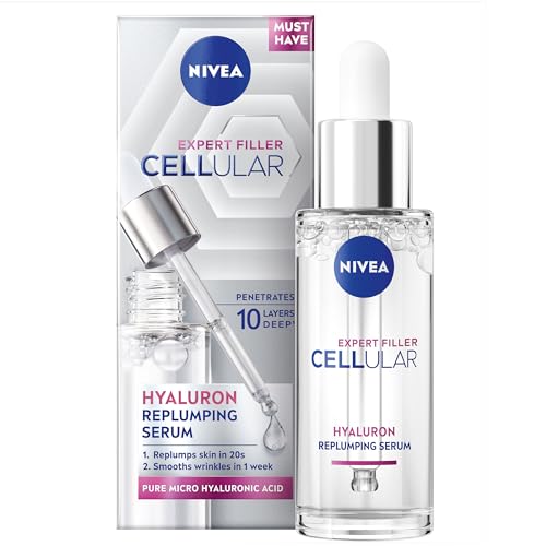 NIVEA Cellular Expert Filler Hyaluron Acid Replumping Serum (30ml), Anti-Ageing Face Serum For Visibly Smoother, Hydrated, and Supple Skin, Dermatologically Approved Hyaluronic Acid Serum