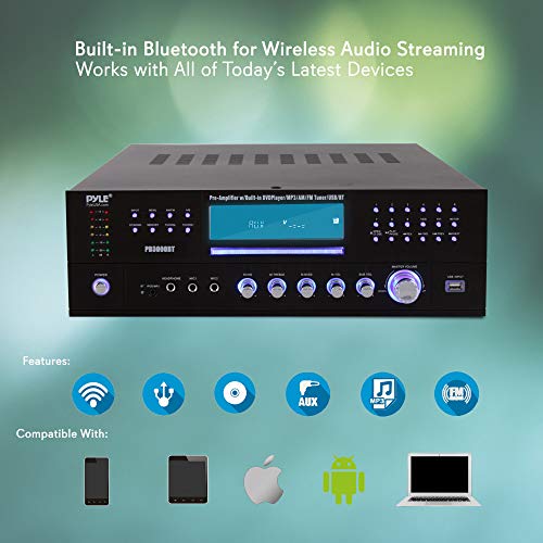 Pyle Home Theater Bluetooth Amplifier Receiver - 4 Channel 3000 Watt Stereo Speaker Home Audio Amplifier Receiver w/Radio, USB, 2 Microphone w/Echo, CD DVD Player, LCD, Rack Mount - PD3000BT.5 by Pyle - Image 2