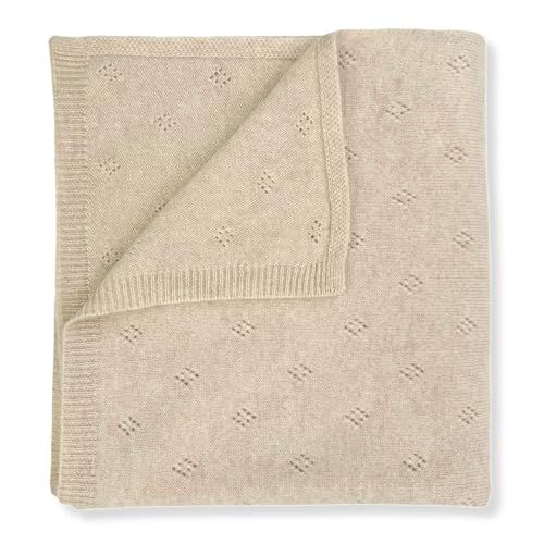 Jet&Bo BABY 100% Cashmere Baby Blanket Pointelle Design in Brown Sugar - Unisex, 32” x 40” - Ultra Soft, Hypoallergenic & Temperature Regulating – Gift Box and Card Included