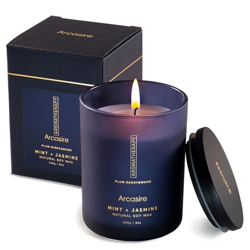 Arcasire Scented Candles Gifts for Women & Men, Mint & Jasmine Scented, 8oz Hand-Poured Natural Soy Wax, 48H Long-Burning, Luxury Candle Gift for Birthday, Wedding, Home, Spa, Yoga