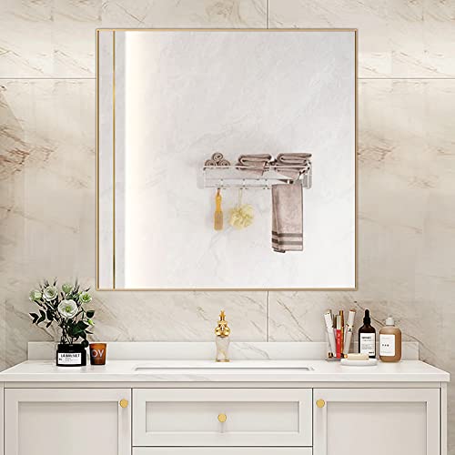 Acoz 36 X 36 Inch Rectangular Wall Mounted Mirror Horizontal Or Vertical With Aluminum Frame For Bathroom, Vanity, Living Room, Bedroom, Entryway, Brass #TOP2