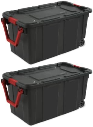 40 Gallon Wheeled Industrial Tote Plastic, Set of 2 (Black)