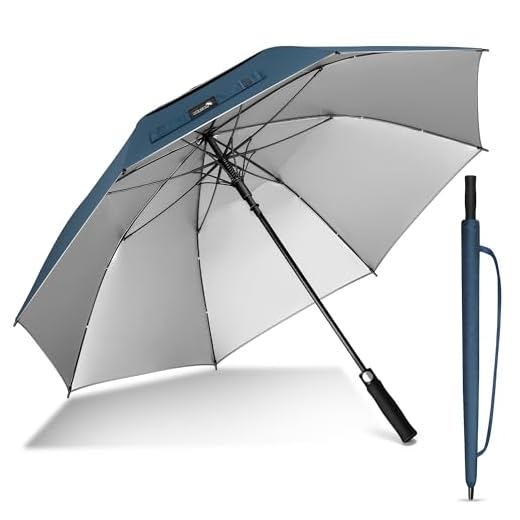 ZOMAKE UV Golf Umbrella for Sun Protection,Large Sun Umbrella Windproof and Rainproof Strong UPF 50+,Reflective Golfing Brolly 68in Unbreakable for Men Women (Navy Blue/Silver)