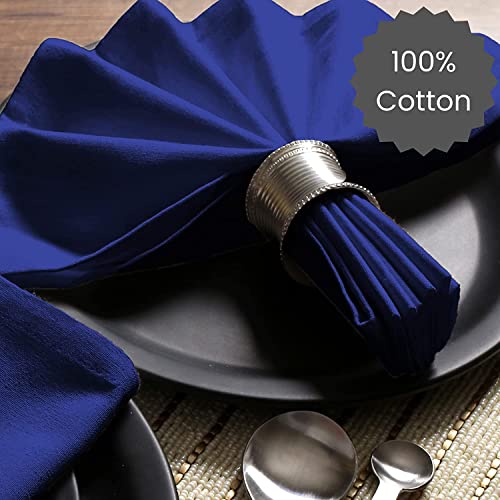 Image of Cotton Mercerised Dining Table Napkins, Set of 4, Solid Plain Colour, Heavy Weight,More Than 2 cm Mitered Hem,Washable at 40C (Blue, 45 X 45 Cms)