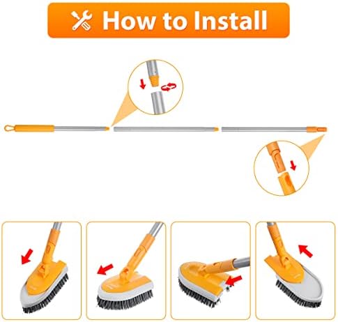 Scrubbing Brush Shower Cleaning Brush with Extendable Long Handle Tub and Tile Scrub Brush Stiff Bristles with Good Grips Floor Scrubber Brushes for Cleaning Bathroom Bathtub Toilet Wall Baseboard