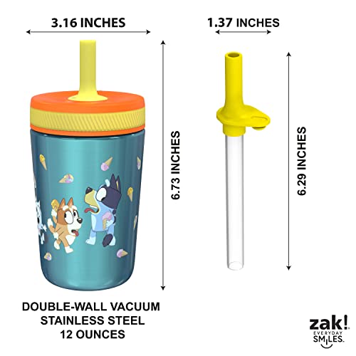 Zak Designs Bluey Kelso Tumbler Set, 15 Fl.oz. Leak-Proof Screw-On Lid With Straw, Bundle For Kids Includes Plastic And Stainless Steel Cups With Bonus Sipper, 3Pc Set, Non-Bpa #TOP5