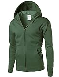 Youstar Men's Basic Solid Men's Mid-Weight Hood Zip Up Jacket