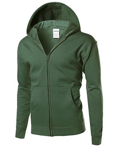 Youstar Men's Basic Solid Men's Mid-Weight Hood Zip Up Jacket