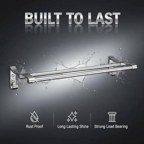 Image of Filox Stainless Steel Towel Rod (24 Inch) | Wall Mounted Bathroom Towel Holder Bar Set | Rust Proof Heavy Duty Towel Rack Stand | Bathroom Accessories for Home, Kitchen & Wash Basin (Pack of 3)