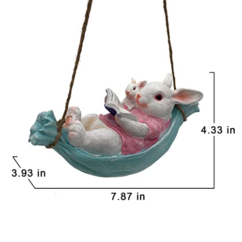 Usupgift Pink Swing Rabbit Garden Statues Cute Rabbit Figures Tree Hanging Sculpture (8.9"X4.3"X 3.9") For Outdoor Décor Garden Patio Yard Lawn #TOP6