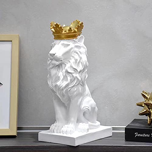 Cuzokola 15In H Large Modern Royal King Lion Statue Decor For Shelf Nordic Style Golden Crown Lion King Statues Figurine Decorations For Home Decoration White Lion Decor Best Gift For Man #TOP1
