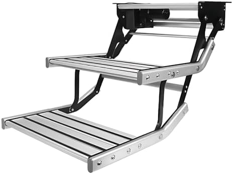 Foldable Electric RV Step with LED Light - Telescopic Drop Down Entry Stair for RV, Camper, Van, Motorhome & Travel Trailer - Single/Double Layer Design