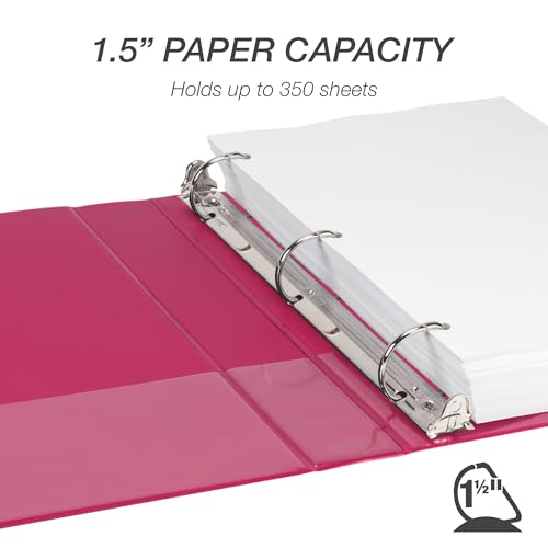 Image of Samsill Durable 1.5 Inch Binder, D Ring Binder, Customizable Clear View Cover, Magenta, Holds 350 Pages
