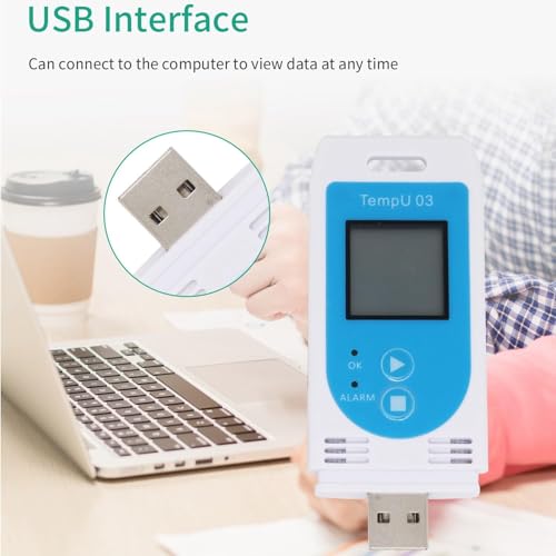 Digital USB Temperatur Datenlogger, -30°C-60°C/0-85% RH Datenlogger Temperatur Luftfeuchtigkeit Logger, Automatisch Generierte PDF-/CSV-Berichte, 32000 Datensätze, für Labor Gefrierschrank Versand