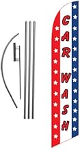 Car Wash Advertising Outdoor Feather Banner Swooper Flag Sign with Flag Pole Kit and Ground Stake (Stars & Stripes)