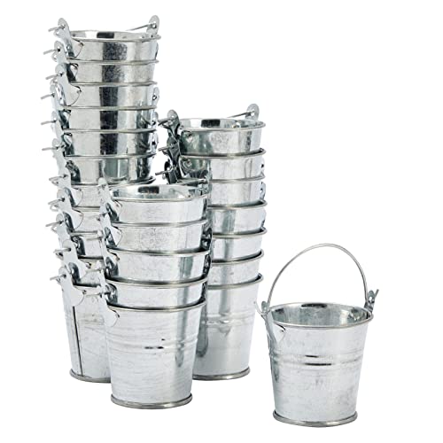 24 Pack Mini Metal Buckets With Handles For Party Favors, Small Galvanized Tin Pails (2 X 2 In) #TOP4