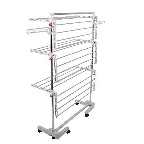 Launtree Laundry Drying Rack Collapsible Rolling Garment Hanger Foldable Space Saving Vertical Storage X-Large Stainless Steel Metal Frame Heavy Duty Thicker Top Pipe Structure Made In Korea #TOP2