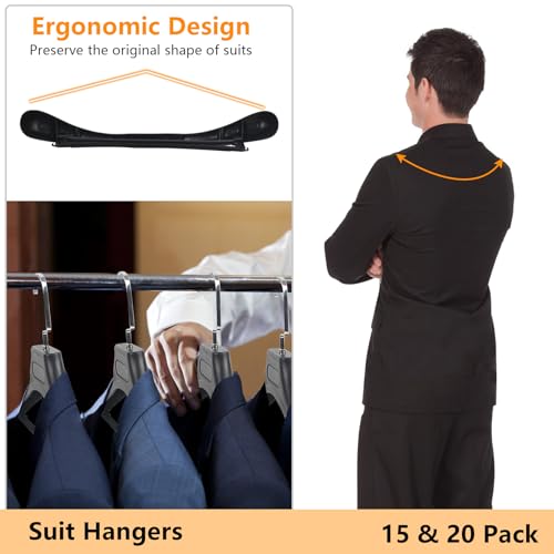 Dedu Plastic Extra Wide Shoulder Suit Hangers For Men 10 Pack Width 17.7", Black Sweater Hangers No Shoulder Bump Non Slip For Thick Sweaters thumb #3