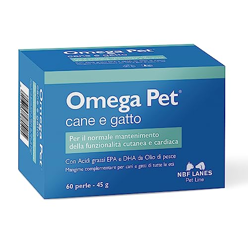 NBF Lanes | Omega Pet Cane e Gatto, 60 Perle Appetibili, per il Normale Mantenimento della Funzionalità Cutanea e Cardiaca