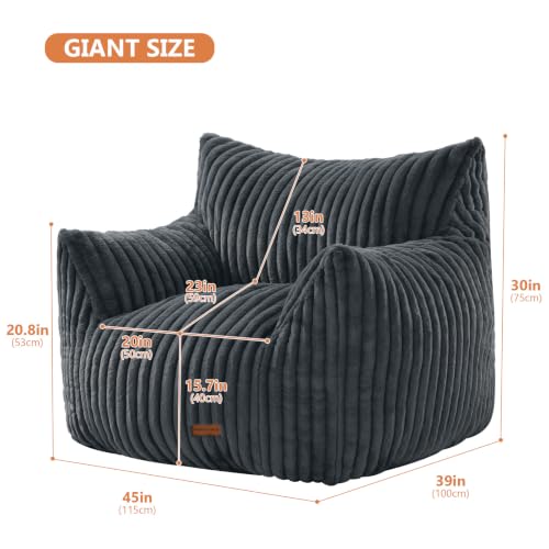 Image of Giant Bean Bag Chairs for Adults Teens with Filling Large Fluffy Bean Bag Chair with Armrests Plush Comfy BeanBag Couch Sofa Chair for Bedroom Living Room Reading