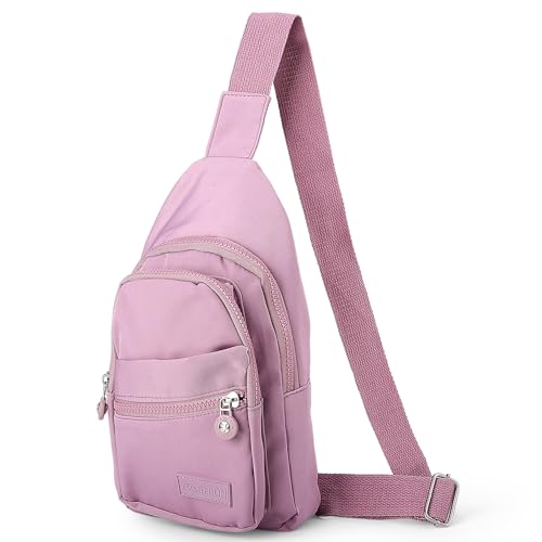 Zuimei Sling Bag Chest Bag for Women Men Waterproof Shoulder Bag Anti Theft Crossbody Bag, One Strap Small Backpack Lightweight Small Rucksack for Travel Hiking, Light Purple