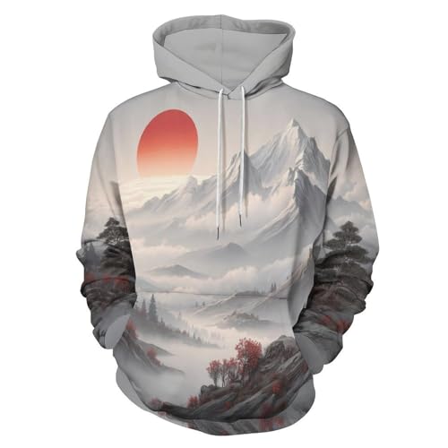 Sweat paysage de montagne 3D pull gris manches longues imprimé haut de gamme