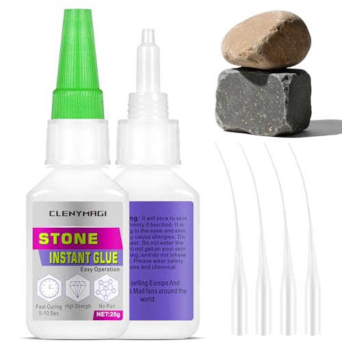 2 Pcs Stone Glue, Fast Drying Super Rock Glue, Strong Clear Adhesive for Marble, with Anti Clog Cap,