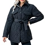 TPWTP Women’s Casual Diamond Quilted Jacket Coat Lightweight Lapel Belted Button Down Fall Winter Ou