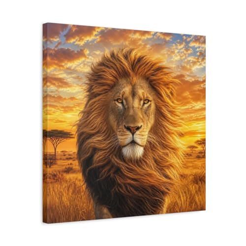 Tableau lion doré en toile 50x50 cm carré pour salon