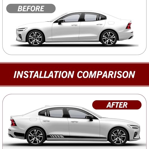 Image of 2 PCS Car Side Body Long Stripes Decals, 4.52In x 88.58In Vehicle Side Door Decorative Stripes, Universal Automotive Exterior Stickers Accessories for Most SUV Truck Car (Black)