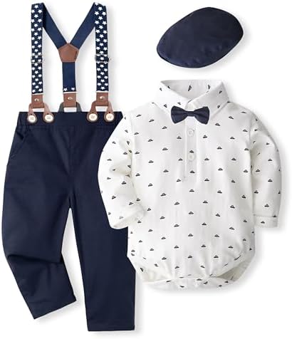 Volunboy Baby Jungen Anzug Set Bekleidung Hemd mit Fliege + Hosenträger Hosen Strampler Anzug