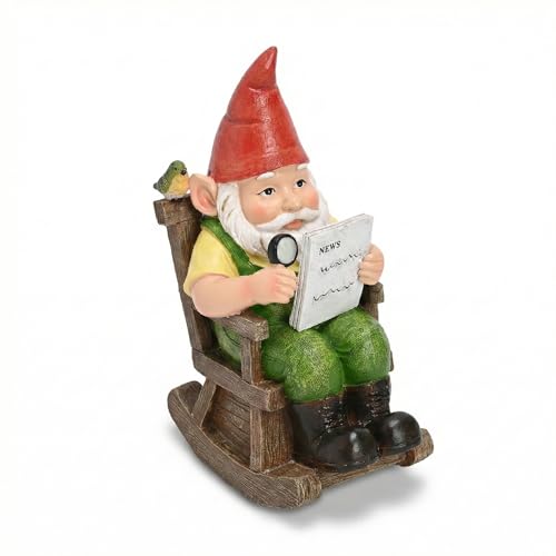 TERESA S COLLECTIONS Lustiger Gartenzwerg Gartendeko für Draußen,EIN Zwerg auf einem Stuhl,Pilzzwerg Gartenwichtel Lies die Zeitung Kunstharz Wasserfest Geschenke für Frauen/Mama/Papa,15cm