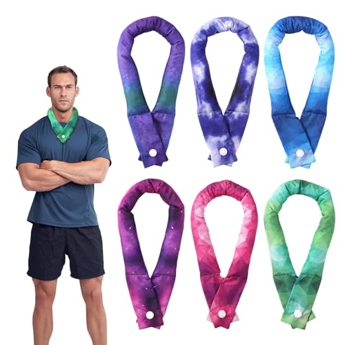 6uds Bufanda De Enfriamiento para El Cuello, 63x5cm Pañuelo Enfriador para El Cuello con Botón Bufanda Fresca Envoltura para El Cuello para Caminar Montar a Caballo Clima Cálido (Teñido Anudado)